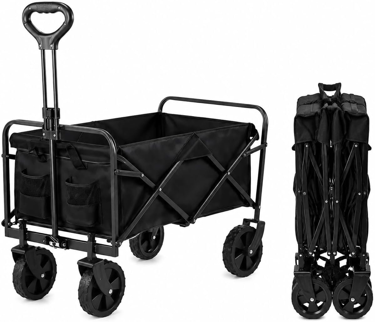 Folding Garden Utility Cart with Storage Pockets