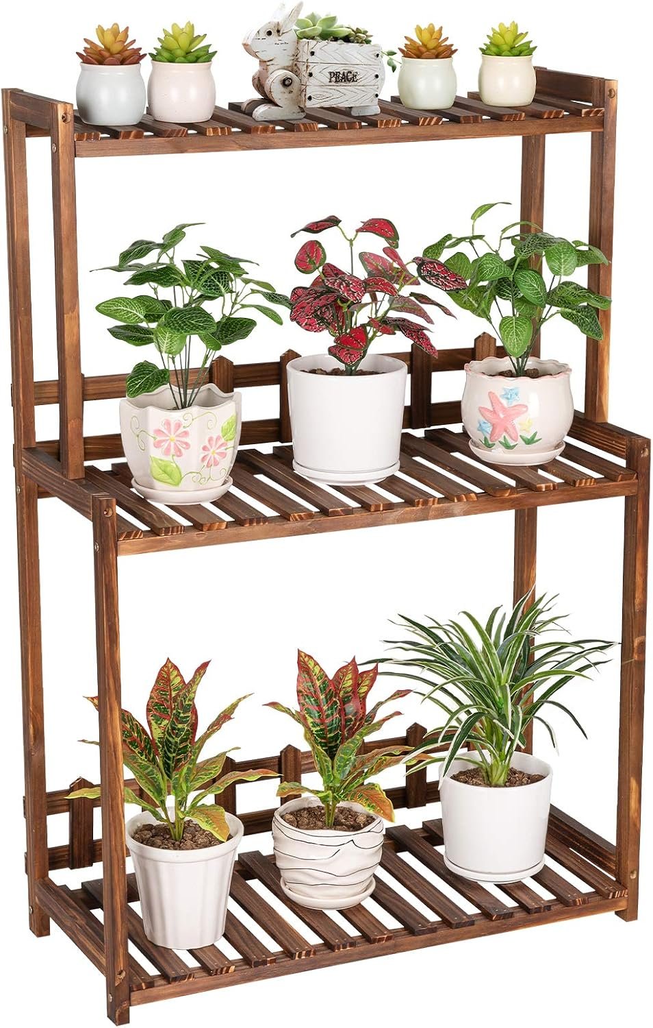 Tiered Wood Plant Display Shelf for Indoor and Outdoor